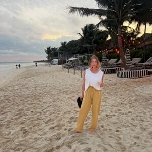 Linen Tie Crop Top and High Waist Pant Set S